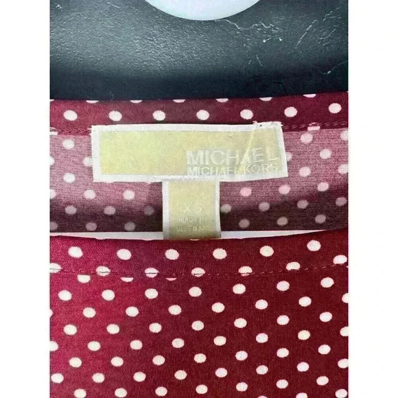 Michael Michael Kors Women's XS Maroon Polka Dot Dress with Striped Hem - Picture 3 of 5